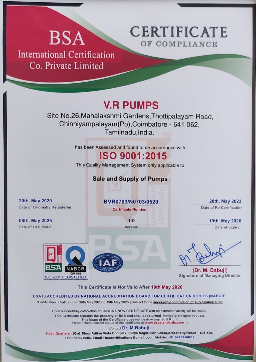 VR Pumps Certification